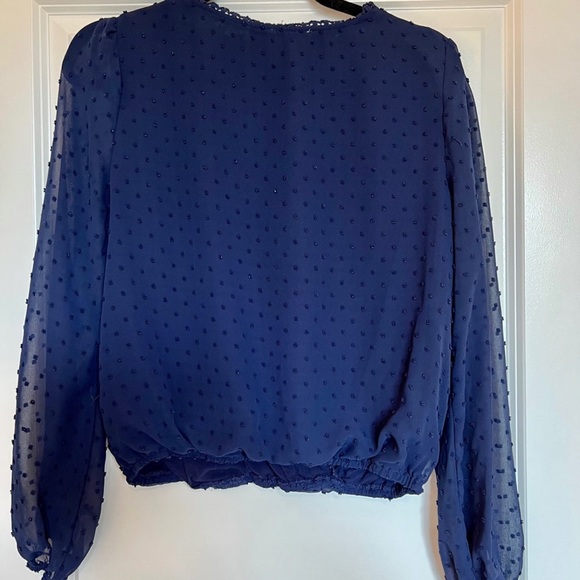 Francesca’s Long Sleeve Lace Wrap Top, Blue - Picture 4 of 5